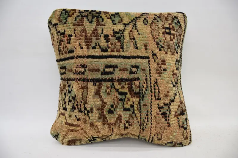 Pillow Cover, Hippie Throw Pillow Sham, 14x14 Beige Cushion Case, Vintage Kilim Pillow, Kilim Cushion Sham, Handwoven Pillow, Kilim Pillow - 1