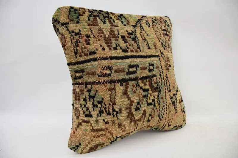 Pillow Cover, Hippie Throw Pillow Sham, 14x14 Beige Cushion Case, Vintage Kilim Pillow, Kilim Cushion Sham, Handwoven Pillow, Kilim Pillow - 2