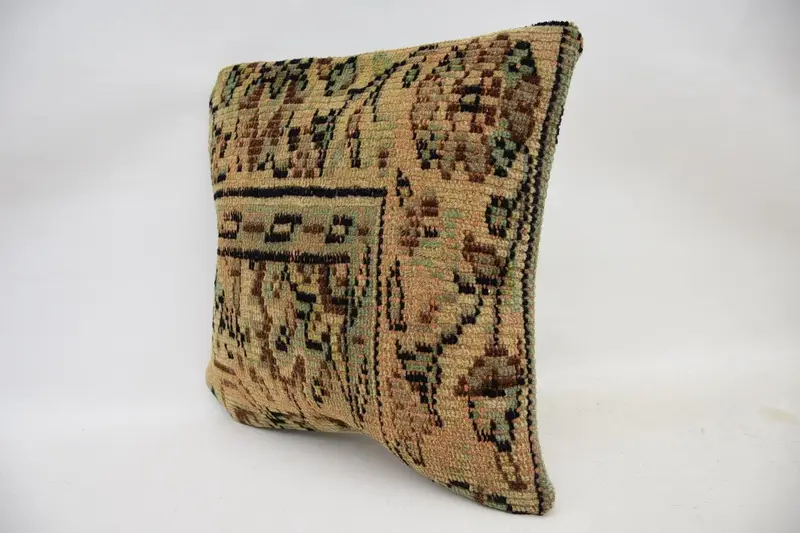 Pillow Cover, Hippie Throw Pillow Sham, 14x14 Beige Cushion Case, Vintage Kilim Pillow, Kilim Cushion Sham, Handwoven Pillow, Kilim Pillow - 3