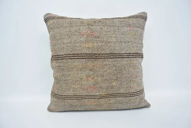 Handgefertigtes gestreiftes Kissen, Vintage bestickter Kissenbezug