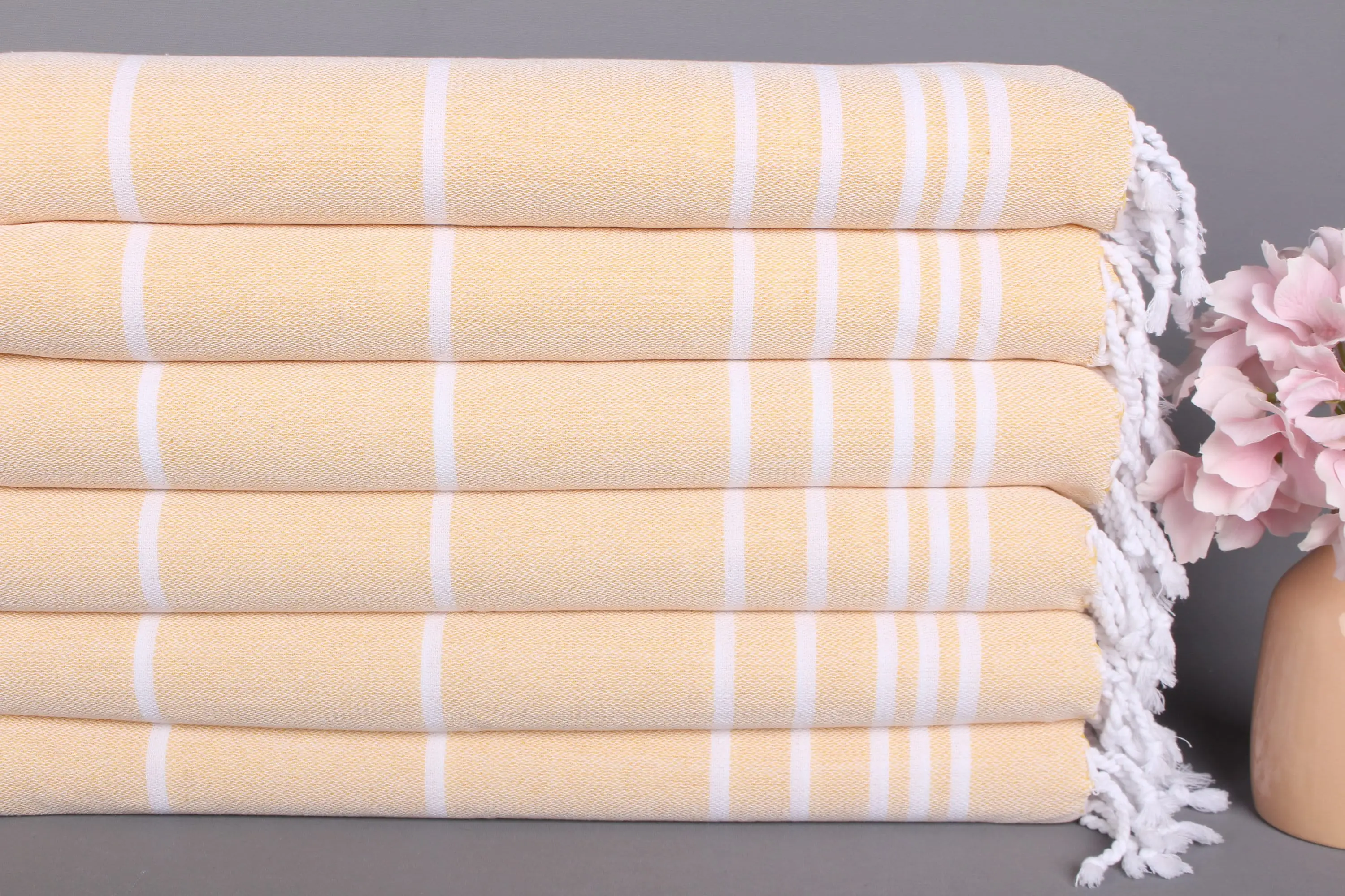 Striped Dish Towel Yellow Cotton, 18x38 Inches, Monogram Hand Towel - 1