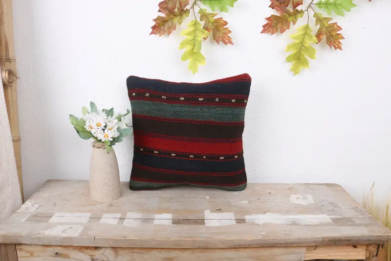 Cushion Case, Ethnical Kilim Rug Pillow, Kilim Cushion Sham, Gift Pillow, Traditional Cushion Case, 12x12 Red Pillow Cover, Bed Cushion - 1