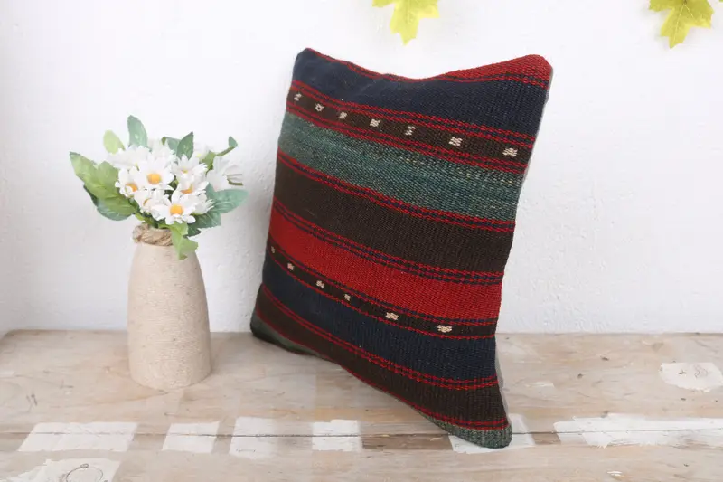 Cushion Case, Ethnical Kilim Rug Pillow, Kilim Cushion Sham, Gift Pillow, Traditional Cushion Case, 12x12 Red Pillow Cover, Bed Cushion - 5