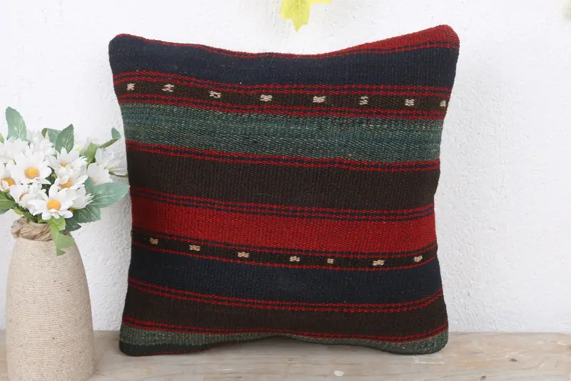 Cushion Case, Ethnical Kilim Rug Pillow, Kilim Cushion Sham, Gift Pillow, Traditional Cushion Case, 12x12 Red Pillow Cover, Bed Cushion - 2
