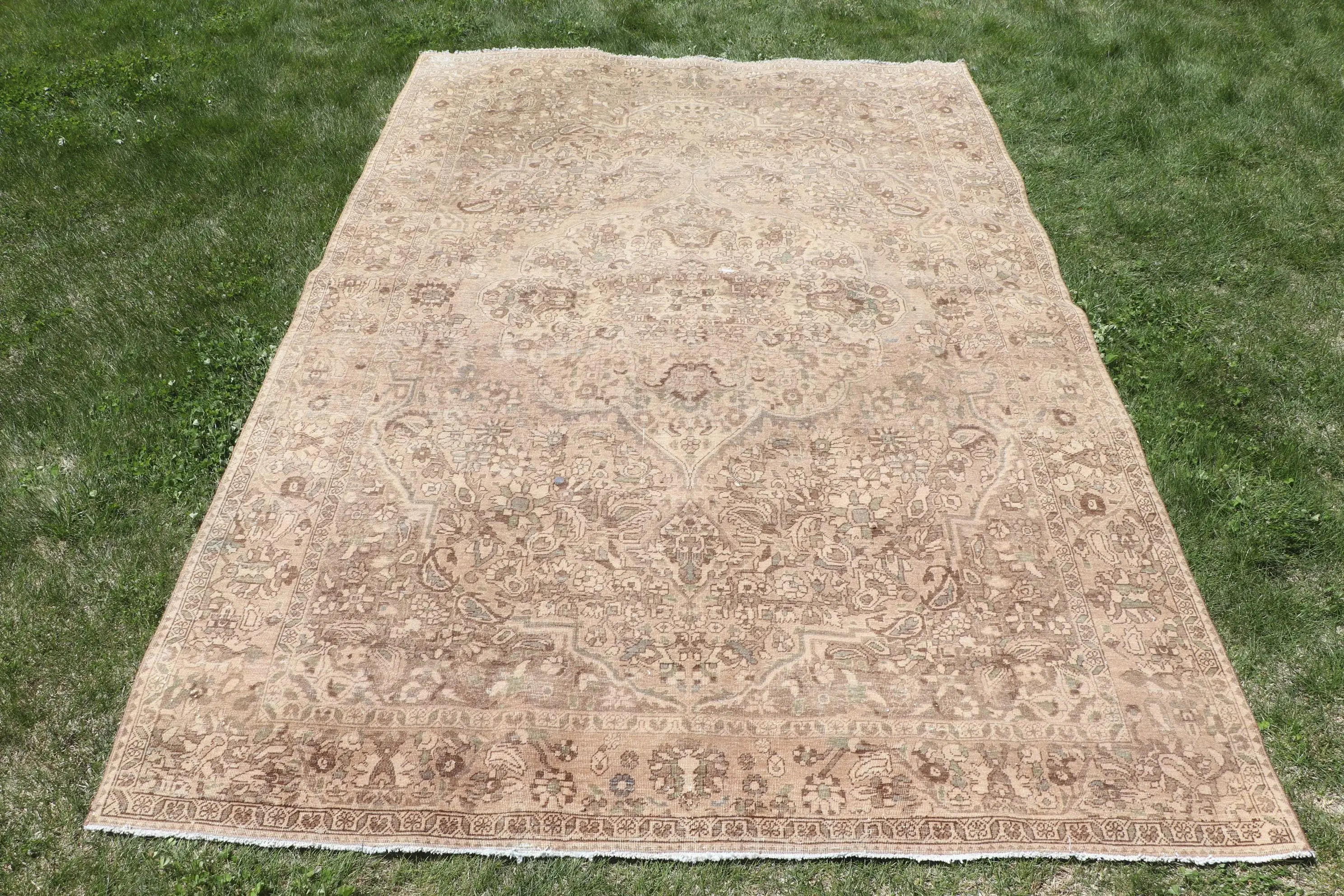 Rug, 6.9x10.4 ft Vintage Rug, Brown Camouflage Rug Wool - 1