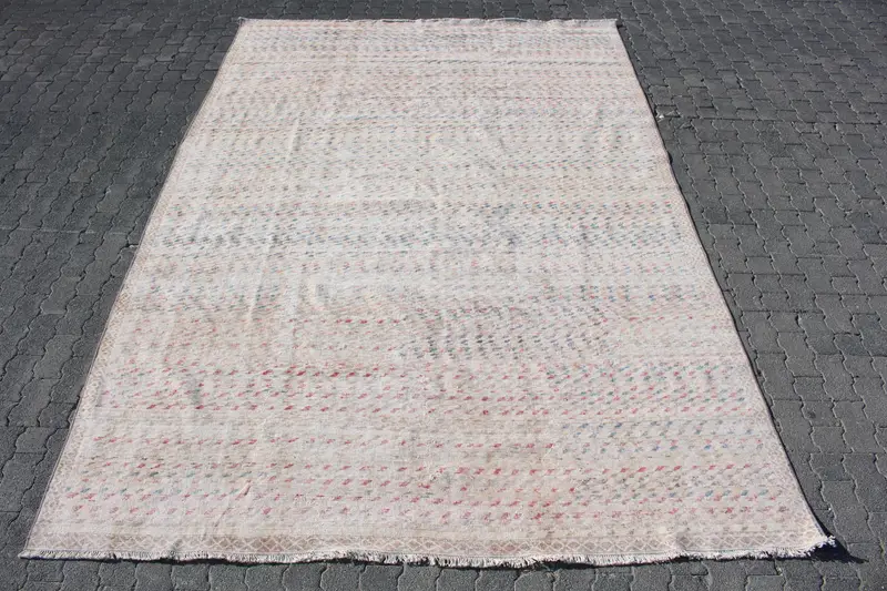 7.8x11.4 ft Turkish Oushak Rug, White Abstract Vintage Wool Rug - 1