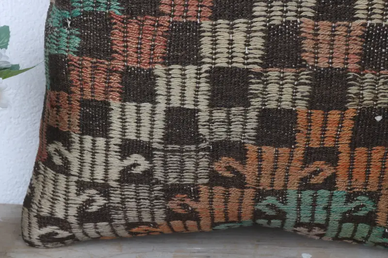 16x16 Brown Pillow, Pillow, Pattern Throw Pillow Case, Pillow for Couch, Vintage Kilim Pillow, Vintage Kilim Throw Pillow - 3