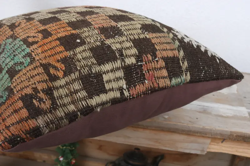 16x16 Brown Pillow, Pillow, Pattern Throw Pillow Case, Pillow for Couch, Vintage Kilim Pillow, Vintage Kilim Throw Pillow - 6