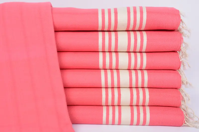 Handmade Personalized Vermilion Striped Towel, Organic Cotton, 63x36 Inches