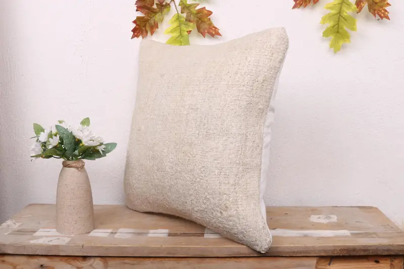 Boho Pillow Sham Cover, Cushion, Morroccon Kilim Cushion Cushion Cover, 16x16 White Cushion Case, Vintage Kilim Throw Pillow, Antique Pillows - 4