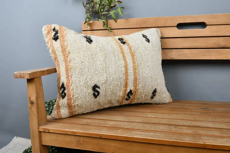 Rustic Pillow Sham, Pillow for Couch, Anatolian Pillow, 16x24 Beige Pillow Cover, Vintage Kilim Pillow, Boho Pillow, Cushion Cover, Vintage Pillow - 1