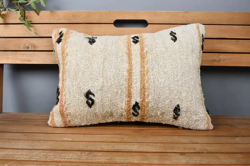 Rustic Pillow Sham, Pillow for Couch, Anatolian Pillow, 16x24 Beige Pillow Cover, Vintage Kilim Pillow, Boho Pillow, Cushion Cover, Vintage Pillow - 6