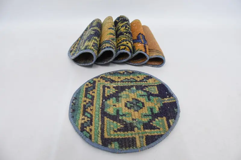 Mantel individual bohemio circular, algodón naranja y bronce Art Déco