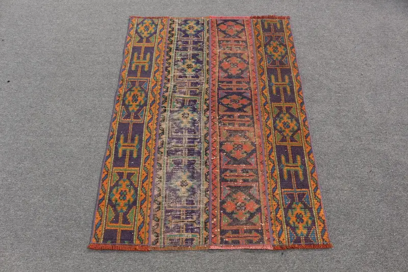 Teppich in Orange und Lila, 2,8 x 3,7 Fuß, abstraktes Design