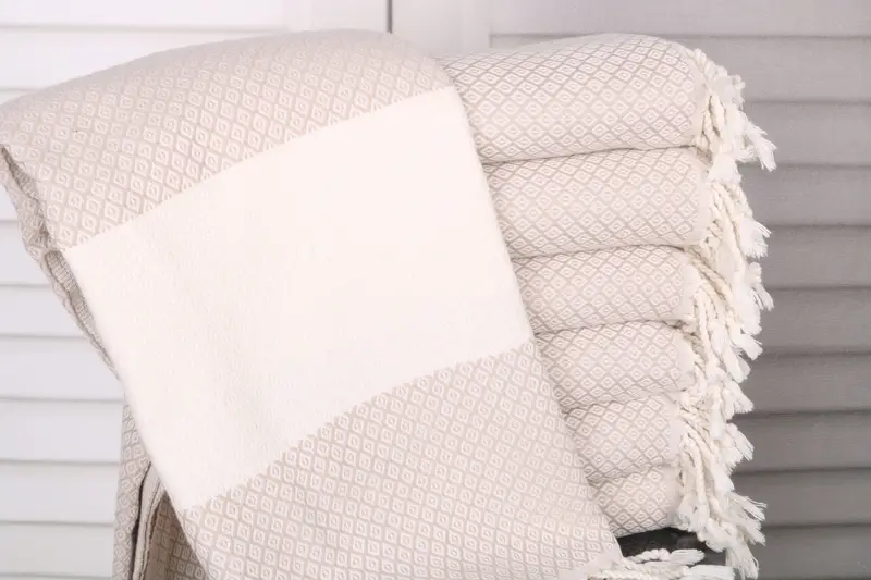 Diamond Towel Light Beige Cotton, 36x71 Inches