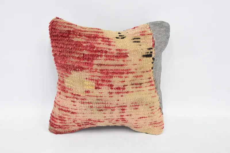 Boho Pillow Sham Cover, 12x12 Beige Pillow Sham, Kilim Rug Cushion Cover, Vintage Kilim Pillow, Cushion Case, Turkish Kilim Pillow - 1