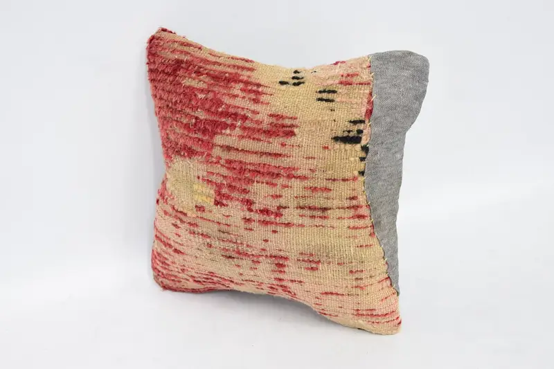 Boho Pillow Sham Cover, 12x12 Beige Pillow Sham, Kilim Rug Cushion Cover, Vintage Kilim Pillow, Cushion Case, Turkish Kilim Pillow - 4