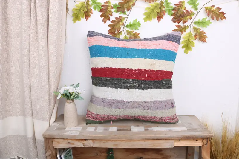 Vintage Kilim Throw Pillow, 20x20 White Pillow Case, Pillow for Couch, Pillow, Boho Throw Pillow Cover, Handmade Kilim Cushion, Vintage Pillow Case - 1