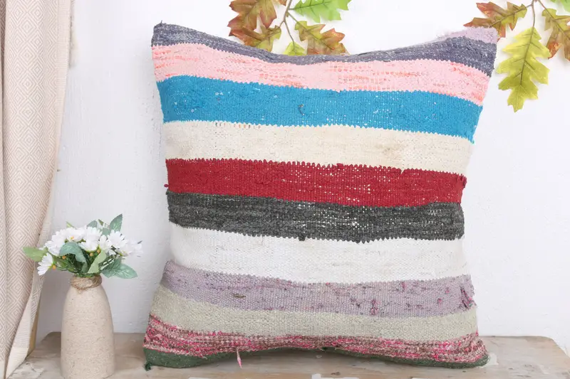 Vintage Kilim Throw Pillow, 20x20 White Pillow Case, Pillow for Couch, Pillow, Boho Throw Pillow Cover, Handmade Kilim Cushion, Vintage Pillow Case - 2