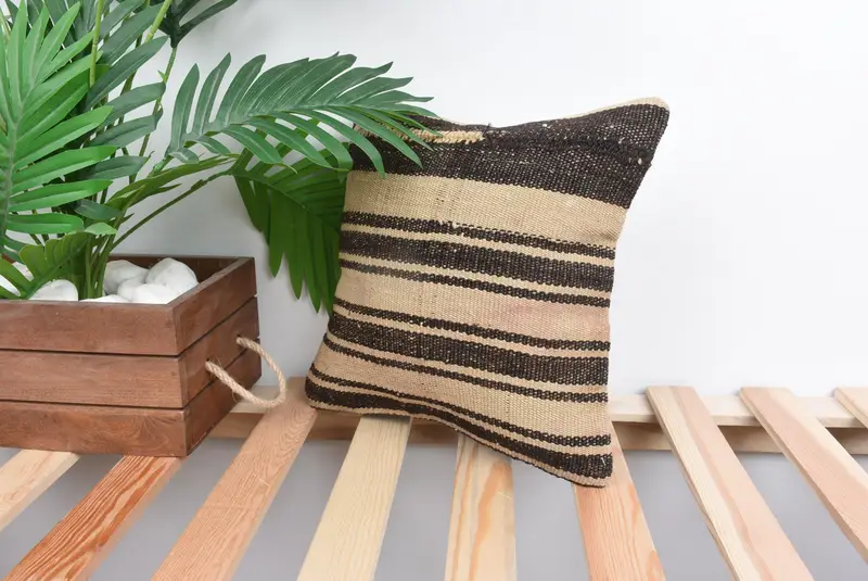Kilim Cushion Sham, Boho Pillow Sham Cover, Cushion Cover, Traditional Pillow Case, 12x12 Beige Cushion Case, Antique Pillows - 5