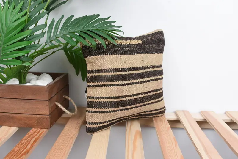 Kilim Cushion Sham, Boho Pillow Sham Cover, Cushion Cover, Traditional Pillow Case, 12x12 Beige Cushion Case, Antique Pillows - 4