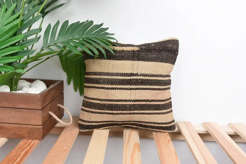 Kilim Cushion Sham, Boho Pillow Sham Cover, Cushion Cover, Traditional Pillow Case, 12x12 Beige Cushion Case, Antique Pillows - 1