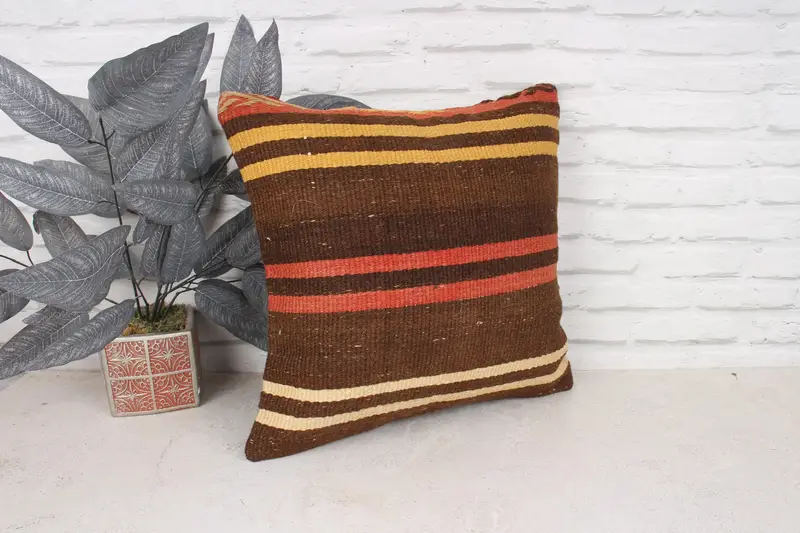 18x18 Brown Pillow Sham, Floor Pillow Sham, Gift Pillow, Kilim Cushion Sham, Sofa Cushion Case, Pillow Sham, Turkish Pillow, Bohemian Cushion Pillow - 3