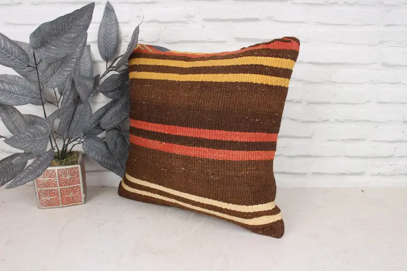 18x18 Brown Pillow Sham, Floor Pillow Sham, Gift Pillow, Kilim Cushion Sham, Sofa Cushion Case, Pillow Sham, Turkish Pillow, Bohemian Cushion Pillow - 4