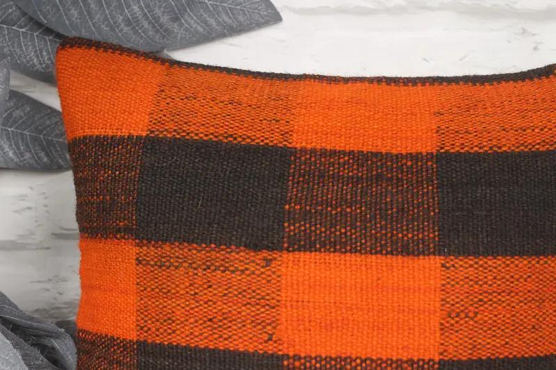 Ikat Pillow Sham, Vintage Kilim Pillow, 14x14 Orange Pillow Cover, Turkish Kilim Pillow, Pillow Case, Vintage Kilim Throw Pillow - 2
