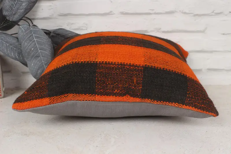 Ikat Pillow Sham, Vintage Kilim Pillow, 14x14 Orange Pillow Cover, Turkish Kilim Pillow, Pillow Case, Vintage Kilim Throw Pillow - 5