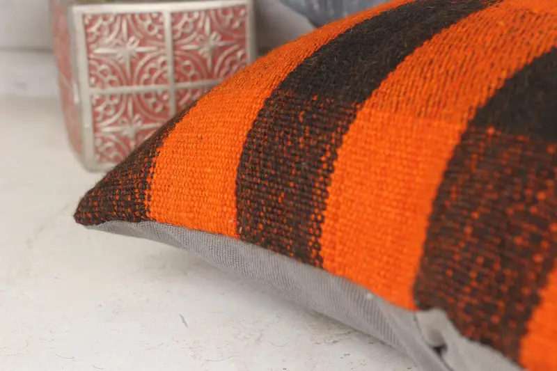 Ikat Pillow Sham, Vintage Kilim Pillow, 14x14 Orange Pillow Cover, Turkish Kilim Pillow, Pillow Case, Vintage Kilim Throw Pillow - 7