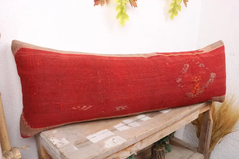 Ethnical Kilim Rug Pillow, 12x36 Red Cushion Cover, Vintage Kilim Throw Pillow, Cushion Case, Car Pillow Case, Rustic Cushion, Kilim Pillow - 4