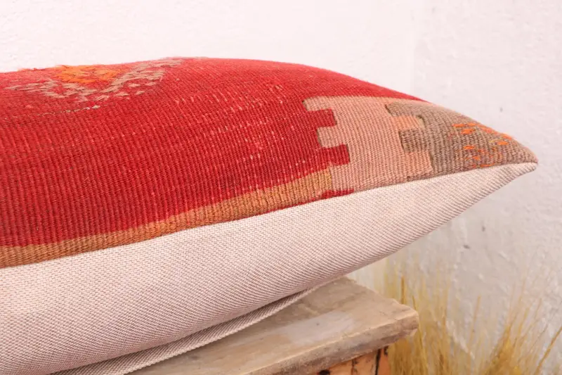 Ethnical Kilim Rug Pillow, 12x36 Red Cushion Cover, Vintage Kilim Throw Pillow, Cushion Case, Car Pillow Case, Rustic Cushion, Kilim Pillow - 6