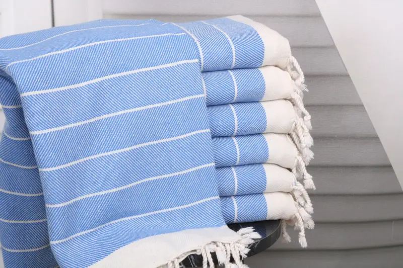 Personalized Turkish Towel Sax Blue Cotton, 38x71 Inches