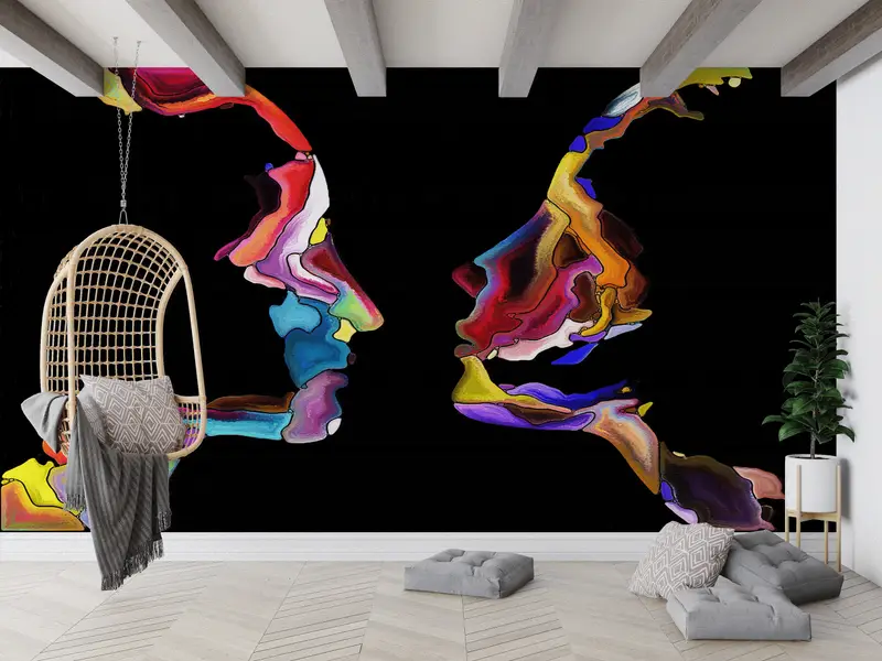 Modern Çift Duvar Kağıdı: Sevgililer Günü için Renkli Baskılı Tasarım