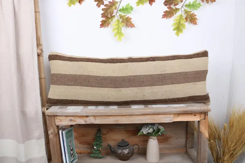 Turkish Pillow, 12x36 Beige Pillow, Indoor Pillow Case, Pattern Throw Pillow Cover, Cushion, Vintage Kilim Pillow, Boho Pillow Sham Cover - 1