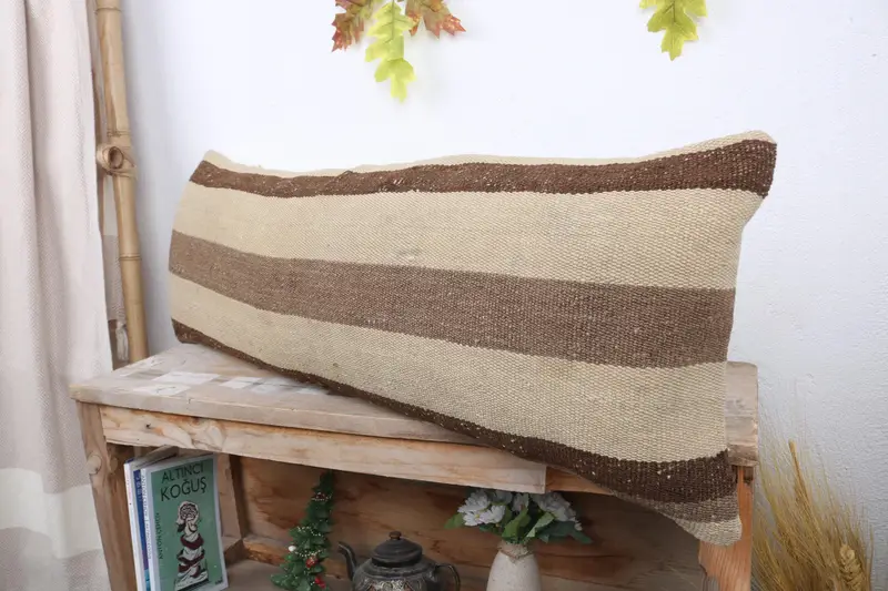 Turkish Pillow, 12x36 Beige Pillow, Indoor Pillow Case, Pattern Throw Pillow Cover, Cushion, Vintage Kilim Pillow, Boho Pillow Sham Cover - 4