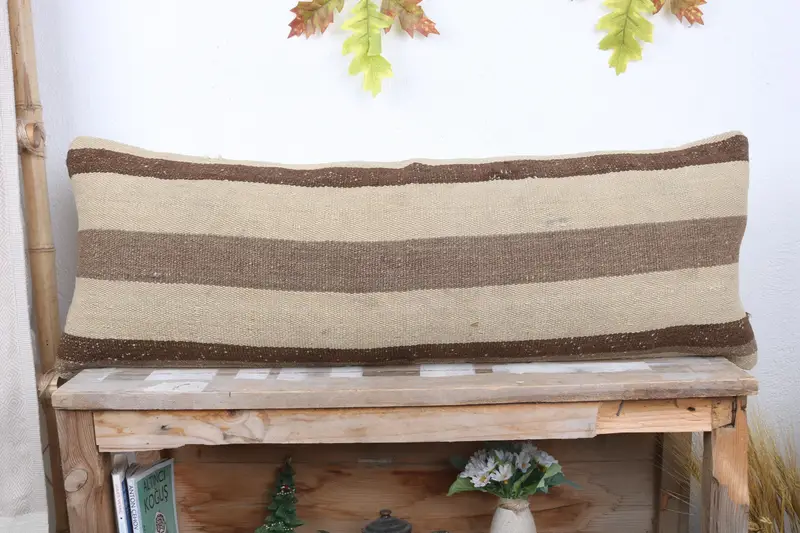Turkish Pillow, 12x36 Beige Pillow, Indoor Pillow Case, Pattern Throw Pillow Cover, Cushion, Vintage Kilim Pillow, Boho Pillow Sham Cover - 2