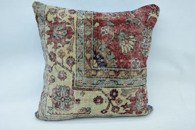 Cushion, Turkish Pillow, Vintage Kilim Throw Pillow, Ethnic Pillow Cover Cushion Cover, 24x24 Red Pillow Case, Ethnical Kilim Rug Pillow - 1