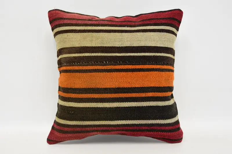 12x12 inch Turkish Gift Pillow Sham, Striped WovenRed Art Deco Cushion - 1