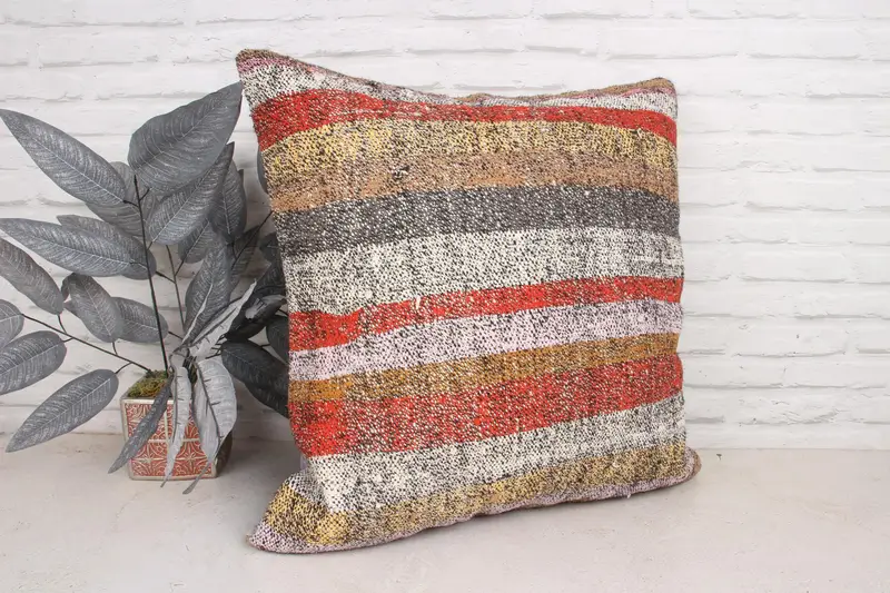 Vintage Kilim Throw Pillow, Pet Cushion, Natural Cushion, Cushion, Luxury Pillow Sham, Boho Pillow Sham Cover, 24x24 Red Cushion, Turkish Pillow - 3
