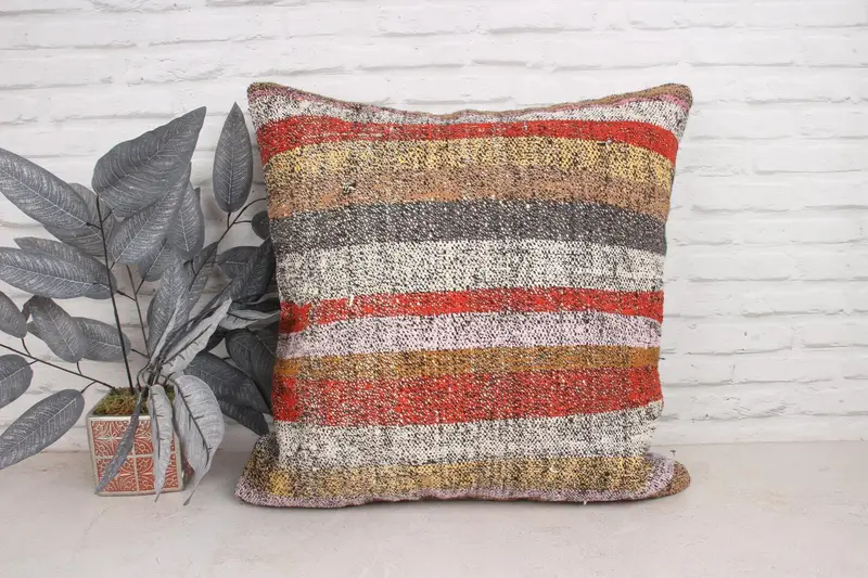 Vintage Kilim Throw Pillow, Pet Cushion, Natural Cushion, Cushion, Luxury Pillow Sham, Boho Pillow Sham Cover, 24x24 Red Cushion, Turkish Pillow - 1