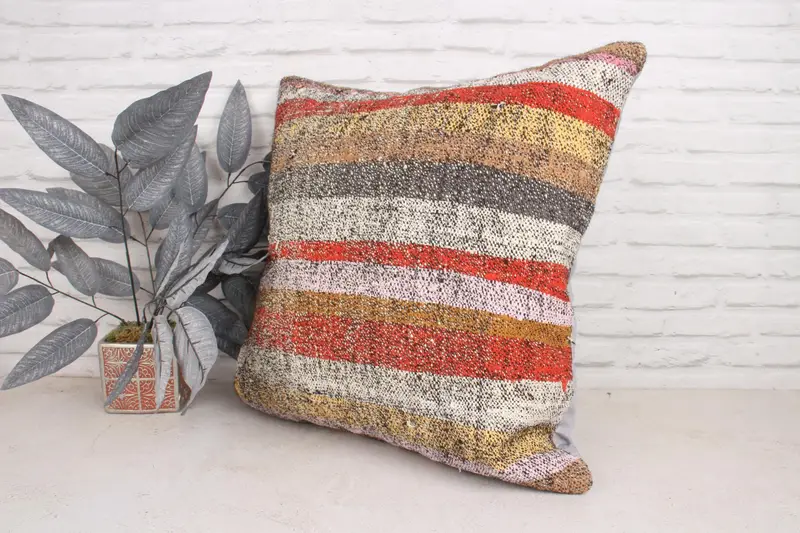 Vintage Kilim Throw Pillow, Pet Cushion, Natural Cushion, Cushion, Luxury Pillow Sham, Boho Pillow Sham Cover, 24x24 Red Cushion, Turkish Pillow - 4