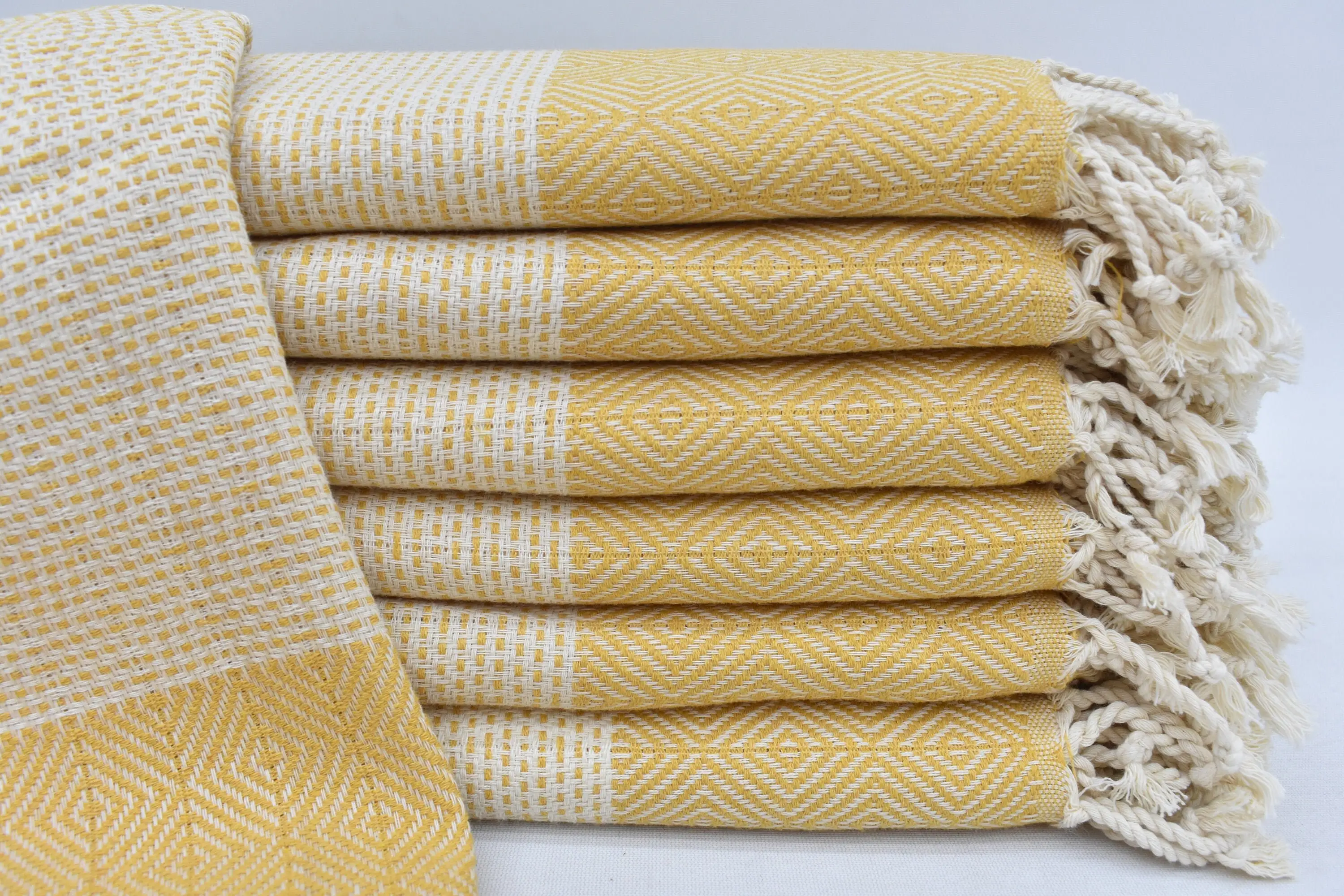 Wedding Favors Organic Cotton Hand Towel Mustard Diamond, 36x18 Inches - 1