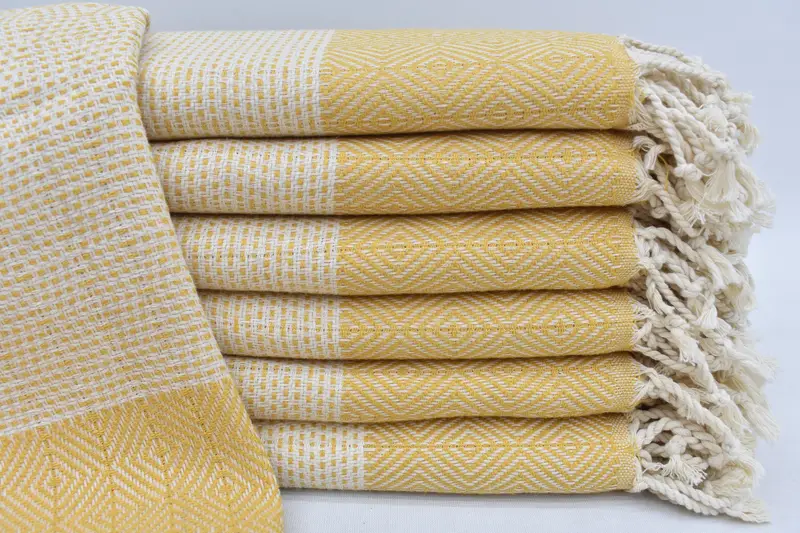 Wedding Favors Organic Cotton Hand Towel Mustard Diamond, 36x18 Inches