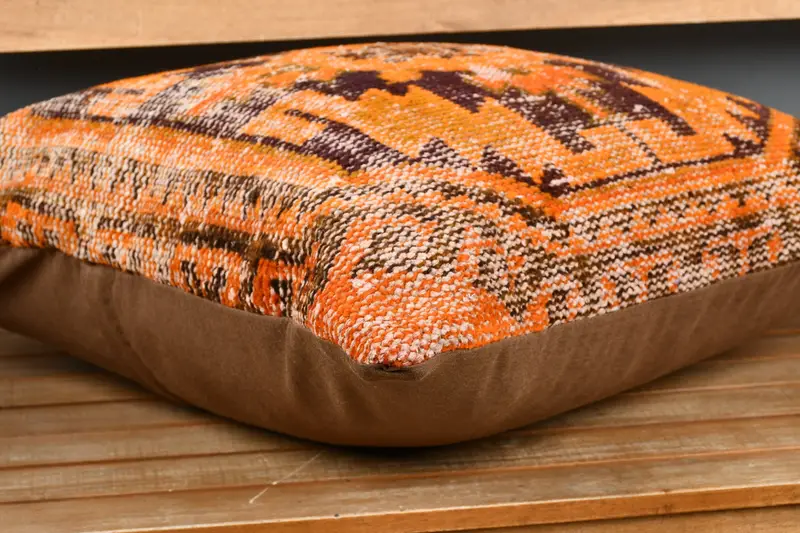 Home Decor Pillow, Vintage Kilim Throw Pillow, Cushion Case, Turkish Kilim Pillow, Bench Pillow, Indoor Cushion, 24x24 Orange Pillow - 3