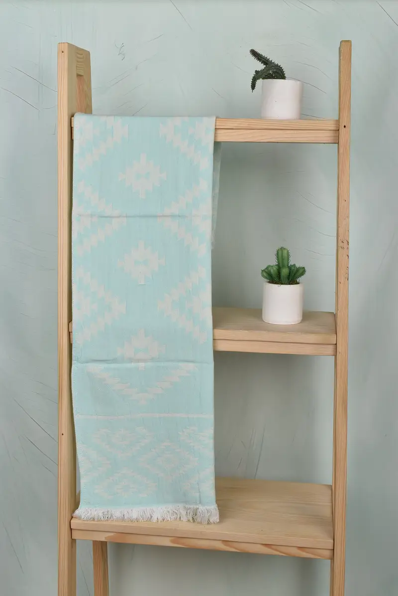 Personalized Hand Towel Mint Cotton Kilim, 20x40 Inches