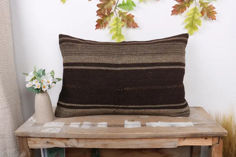 Home Decor Pillow, 16x24 Brown Cushion, Throw Kilim Pillow, Pillow Sham, Neutral Pillow Sham, Pillow for Couch, Wool Kilim Pillow Pillow Cover - 1