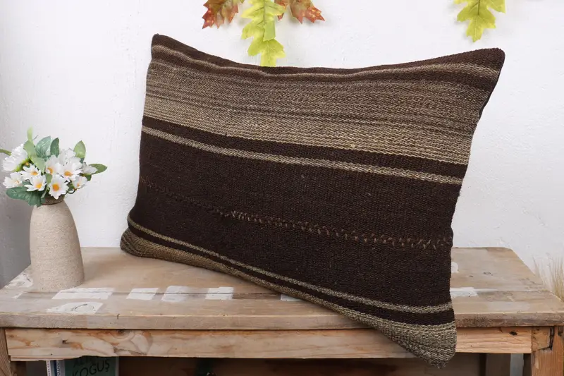 Home Decor Pillow, 16x24 Brown Cushion, Throw Kilim Pillow, Pillow Sham, Neutral Pillow Sham, Pillow for Couch, Wool Kilim Pillow Pillow Cover - 4