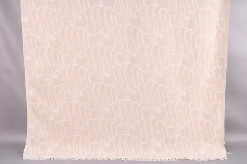 Turkish Towel Beach Custom Beige Fish Patterned Animal, 36x71 Inches